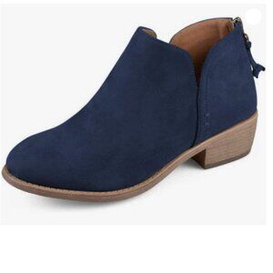 Navy Womens Mid Heels Almond Toe Block Low Heel V Cut Back Zipper Ankle Booties